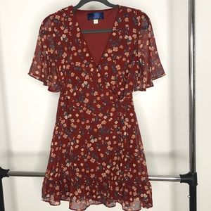 Burnt Orange Floral Wrap Dress